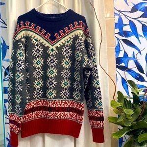 Men’s Allen Lolly Blue Red & Green 100% Wool Heavy Weight Sweater Size Medium